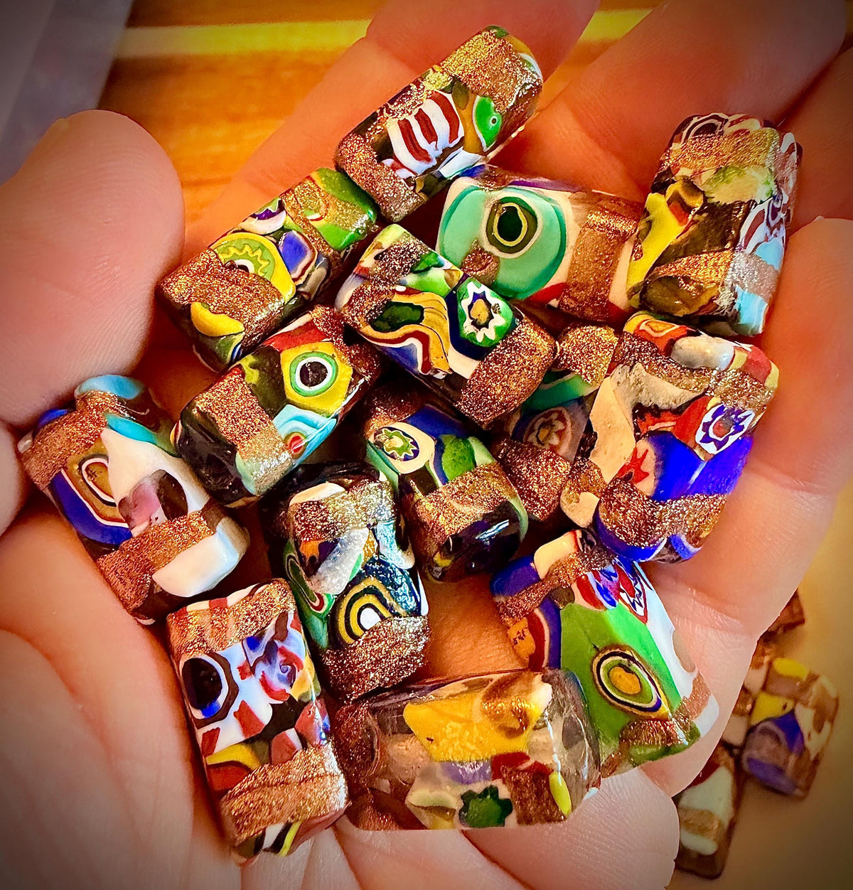 Vintage Chunky Rectangular Murano Millefiori Pillar Beads-Your Choice With Or Without the Aventurine Striped