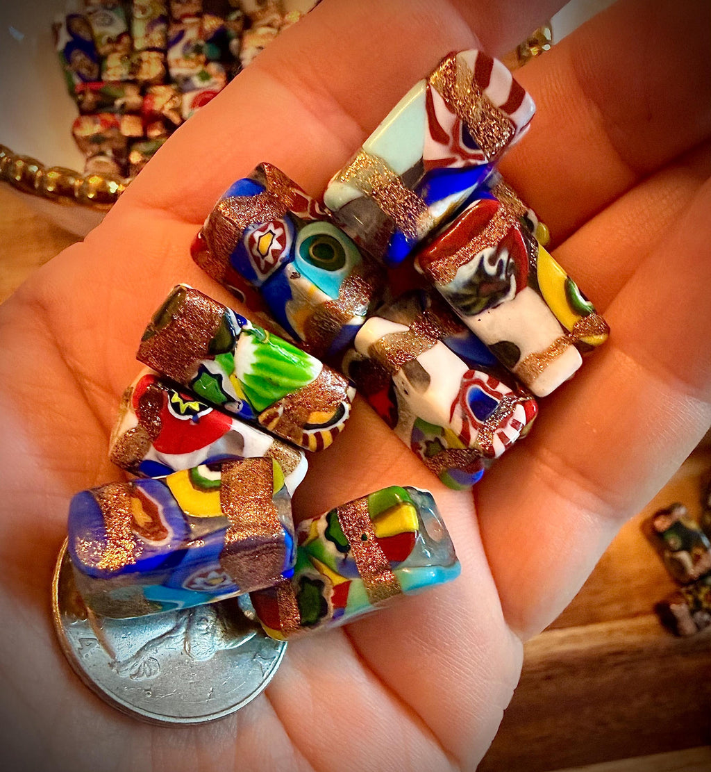 Vintage Chunky Rectangular Murano Millefiori Pillar Beads-Your Choice With Or Without the Aventurine Striped