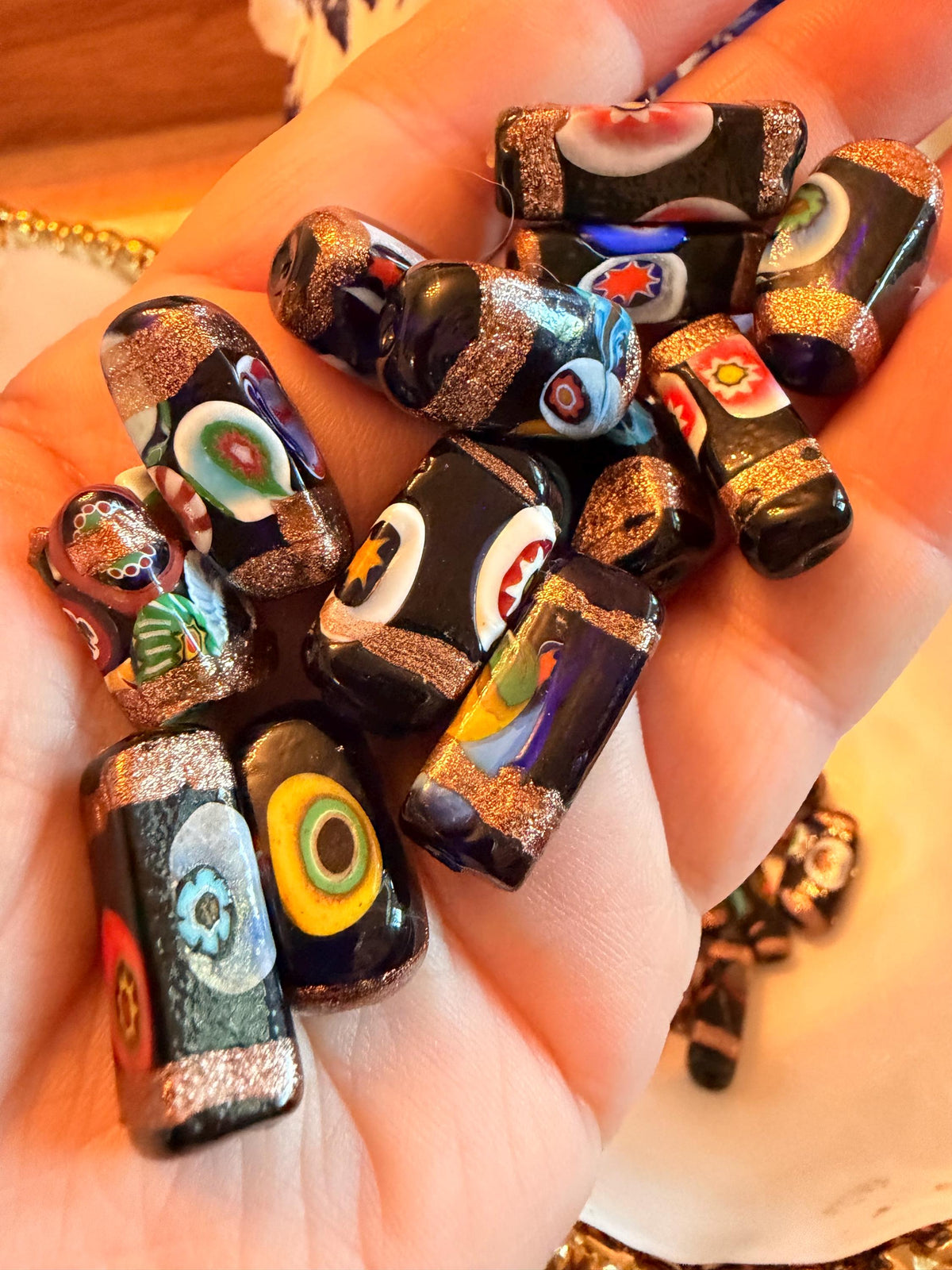 Vintage Chunky Rectangular Murano Millefiori Pillar Beads-Your Choice With Or Without the Aventurine Striped