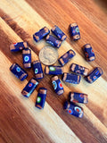 Two Cobalt Blue Aventurine Vintage Chunky Rectangular Murano Millefiori Pillar Beads