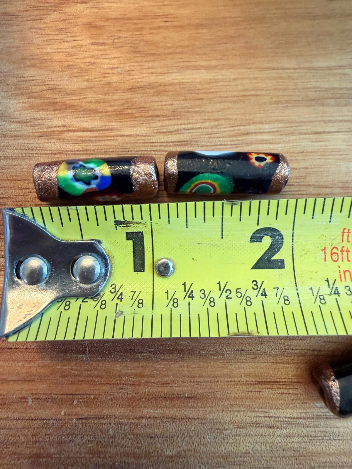 Matched Black Millefiori Pillar Beads Vintage Murano Glass Beading Project Supplies LONG and Lovely