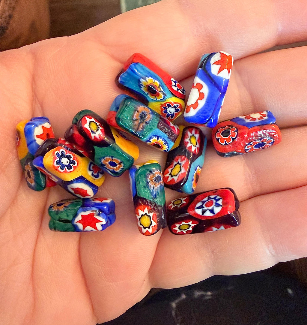Set of 11 Matched Black Millefiori Pillar Beads Murano Glass Beading Project Supplies