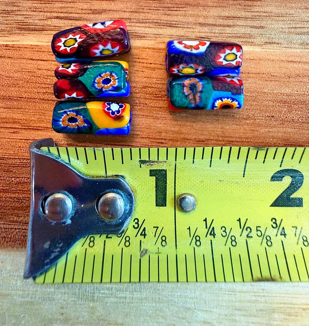 Set of 11 Matched Black Millefiori Pillar Beads Murano Glass Beading Project Supplies