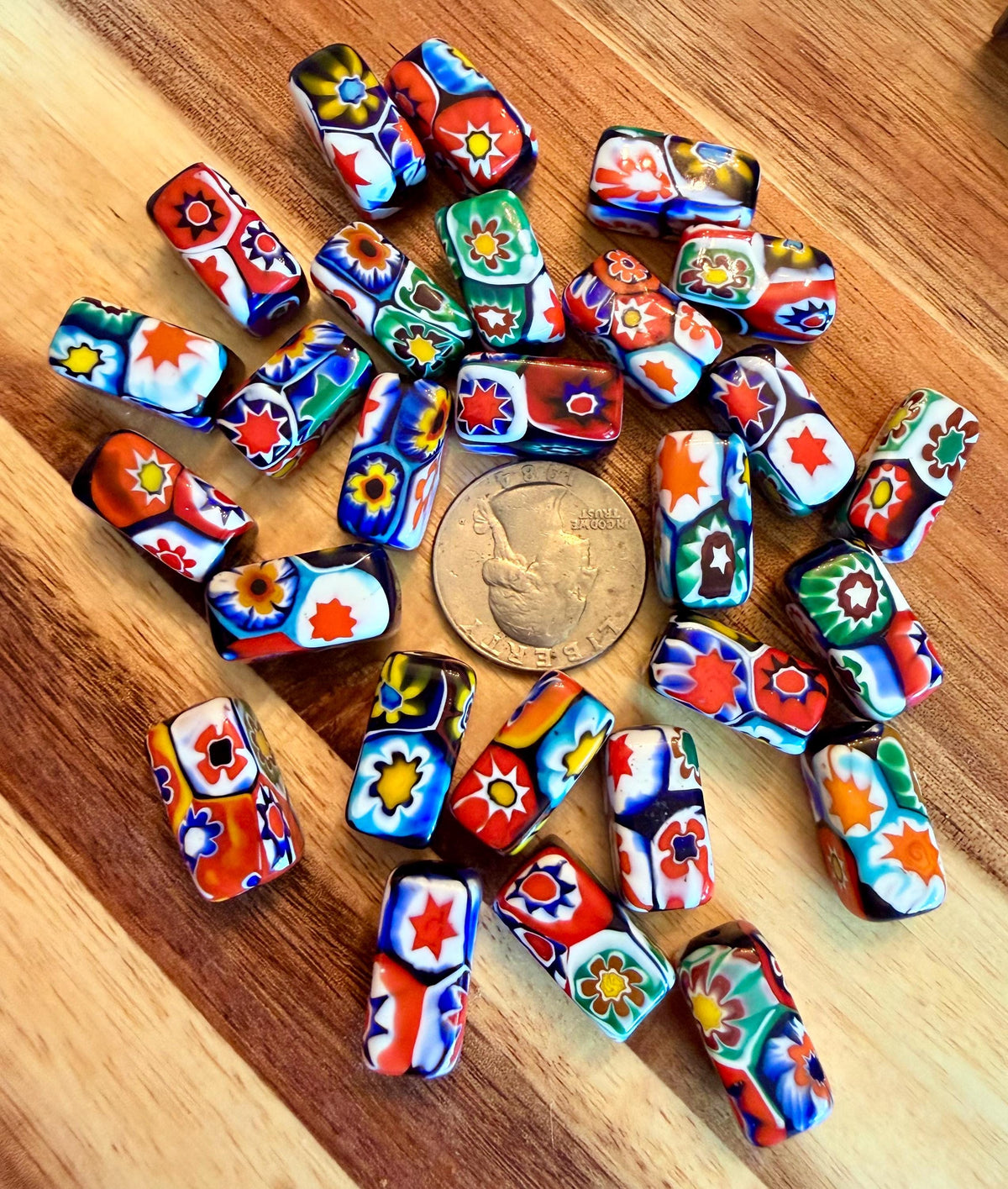 Vintage Ercole Moretti Vintage Chunky Rectangular Murano Millefiori Pillar Beads
