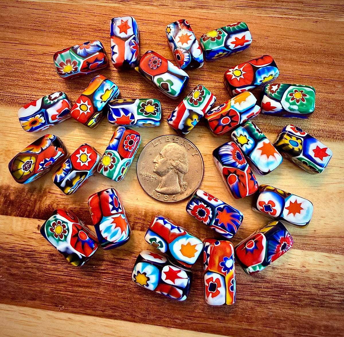 Vintage Ercole Moretti Vintage Chunky Rectangular Murano Millefiori Pillar Beads