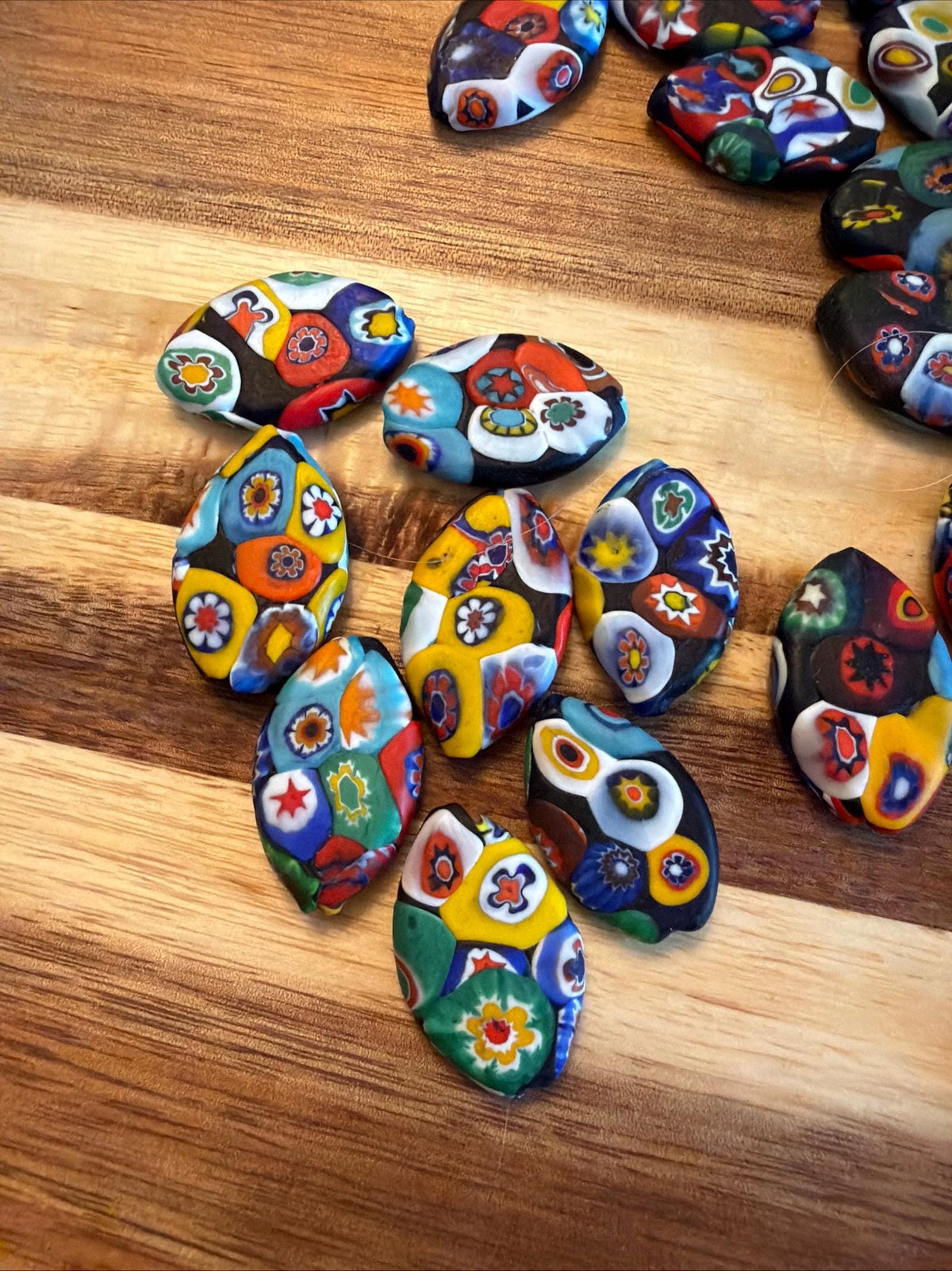 Extremely Rare 1970’s  (Flat Mosiac Pointed Oval) Millefiori Murano Glass Beads-No Longer Produced & OOAK