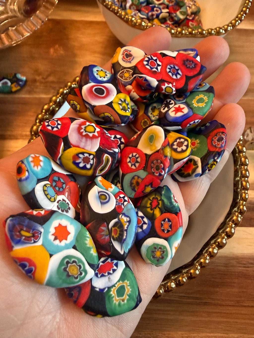 Extremely Rare 1970’s  (Flat Mosiac Pointed Oval) Millefiori Murano Glass Beads-No Longer Produced & OOAK