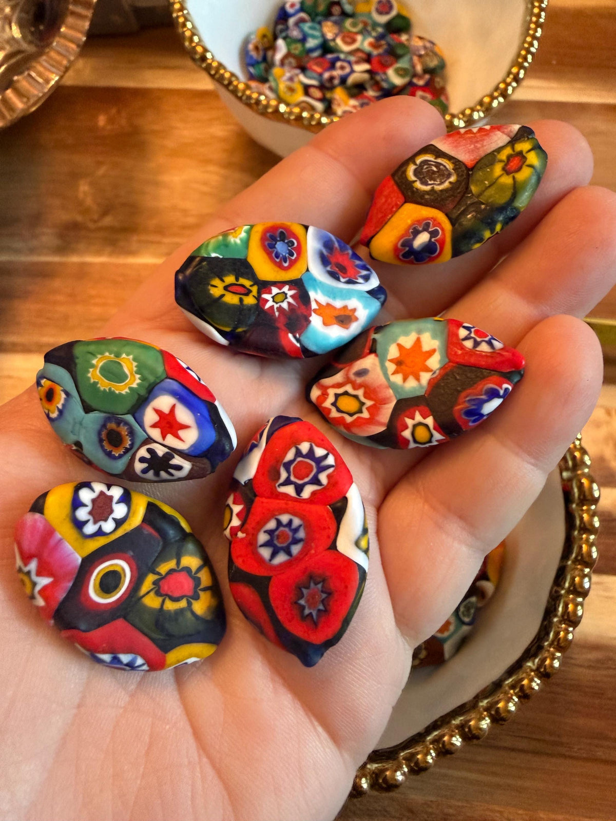 Extremely Rare 1970’s  (Flat Mosiac Pointed Oval) Millefiori Murano Glass Beads-No Longer Produced & OOAK