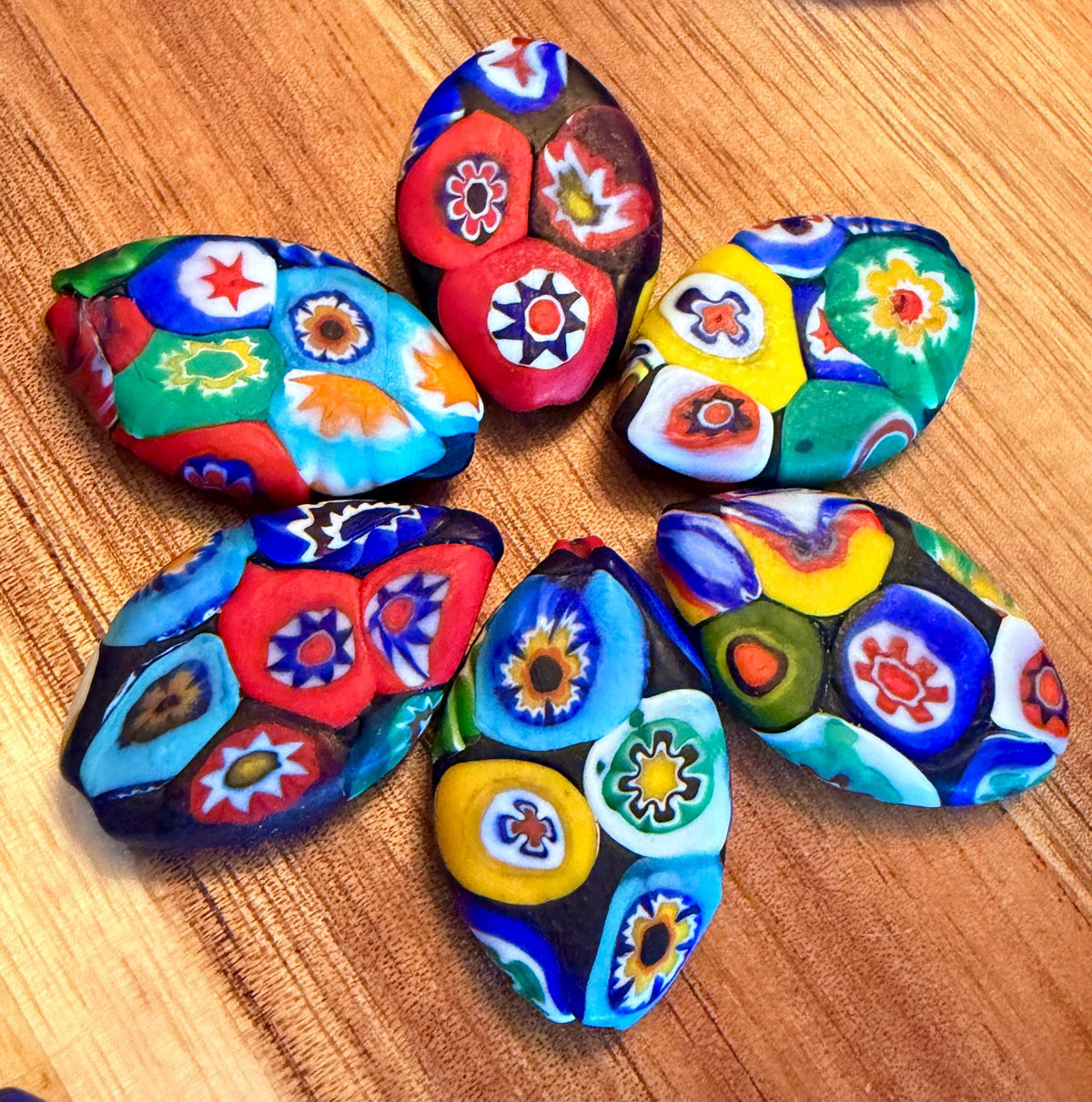 Extremely Rare 1970’s  (Flat Mosiac Pointed Oval) Millefiori Murano Glass Beads-No Longer Produced & OOAK