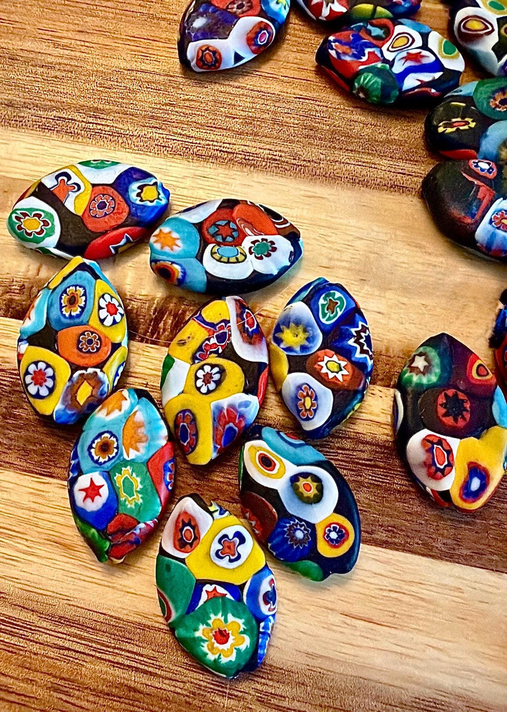 Extremely Rare 1970’s  (Flat Mosiac Pointed Oval) Millefiori Murano Glass Beads-No Longer Produced & OOAK
