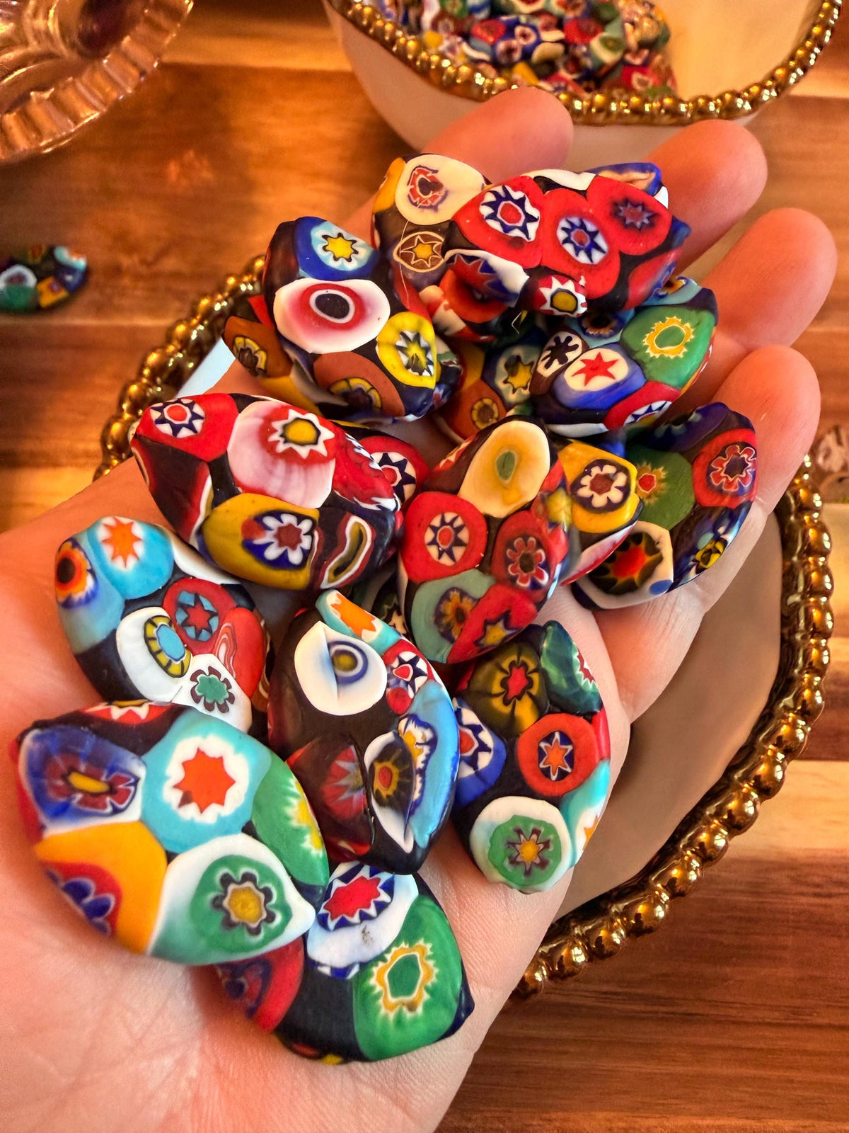Extremely Rare 1970’s  (Flat Mosiac Pointed Oval) Millefiori Murano Glass Beads-No Longer Produced & OOAK