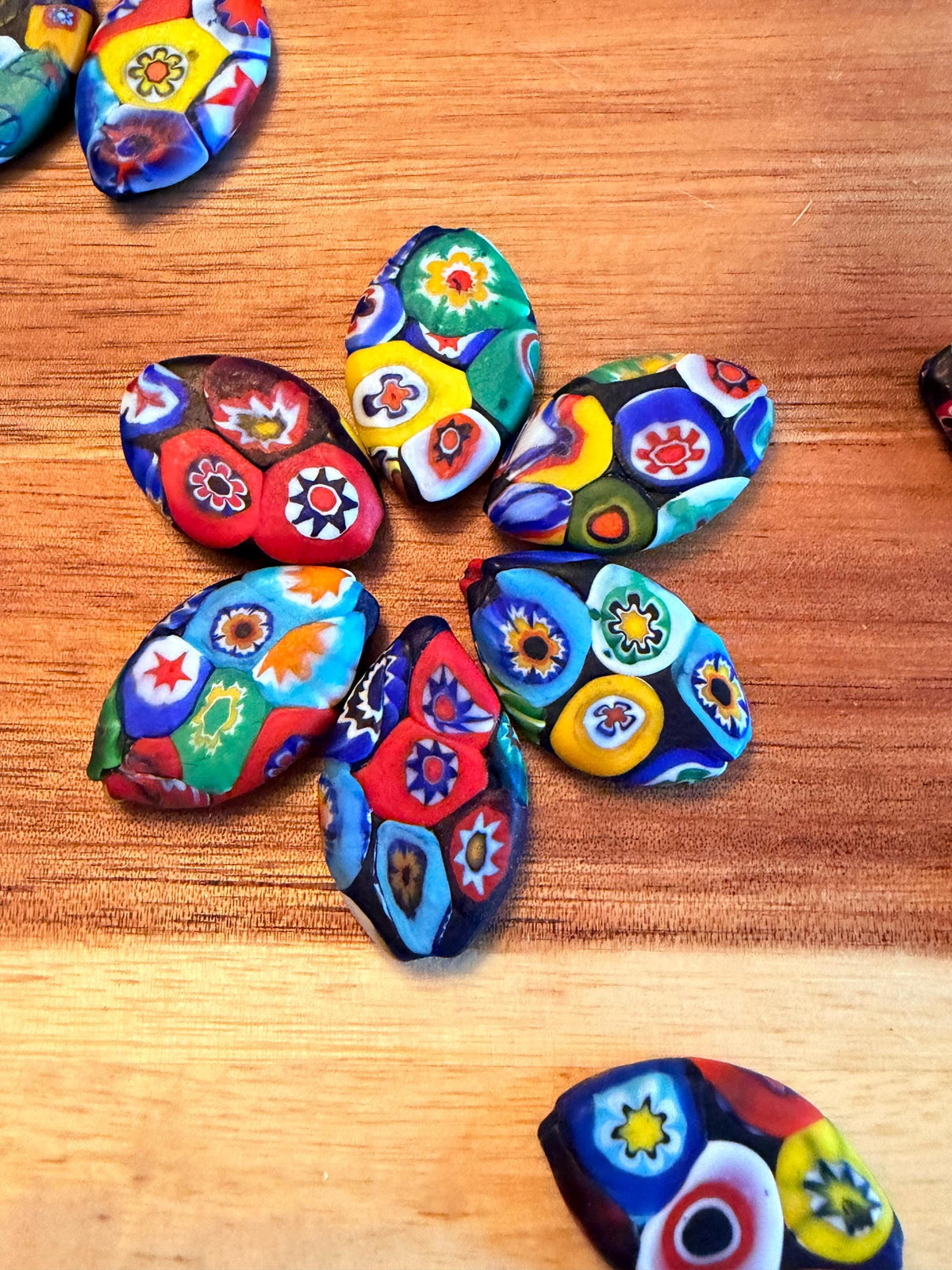 Extremely Rare 1970’s  (Flat Mosiac Pointed Oval) Millefiori Murano Glass Beads-No Longer Produced & OOAK