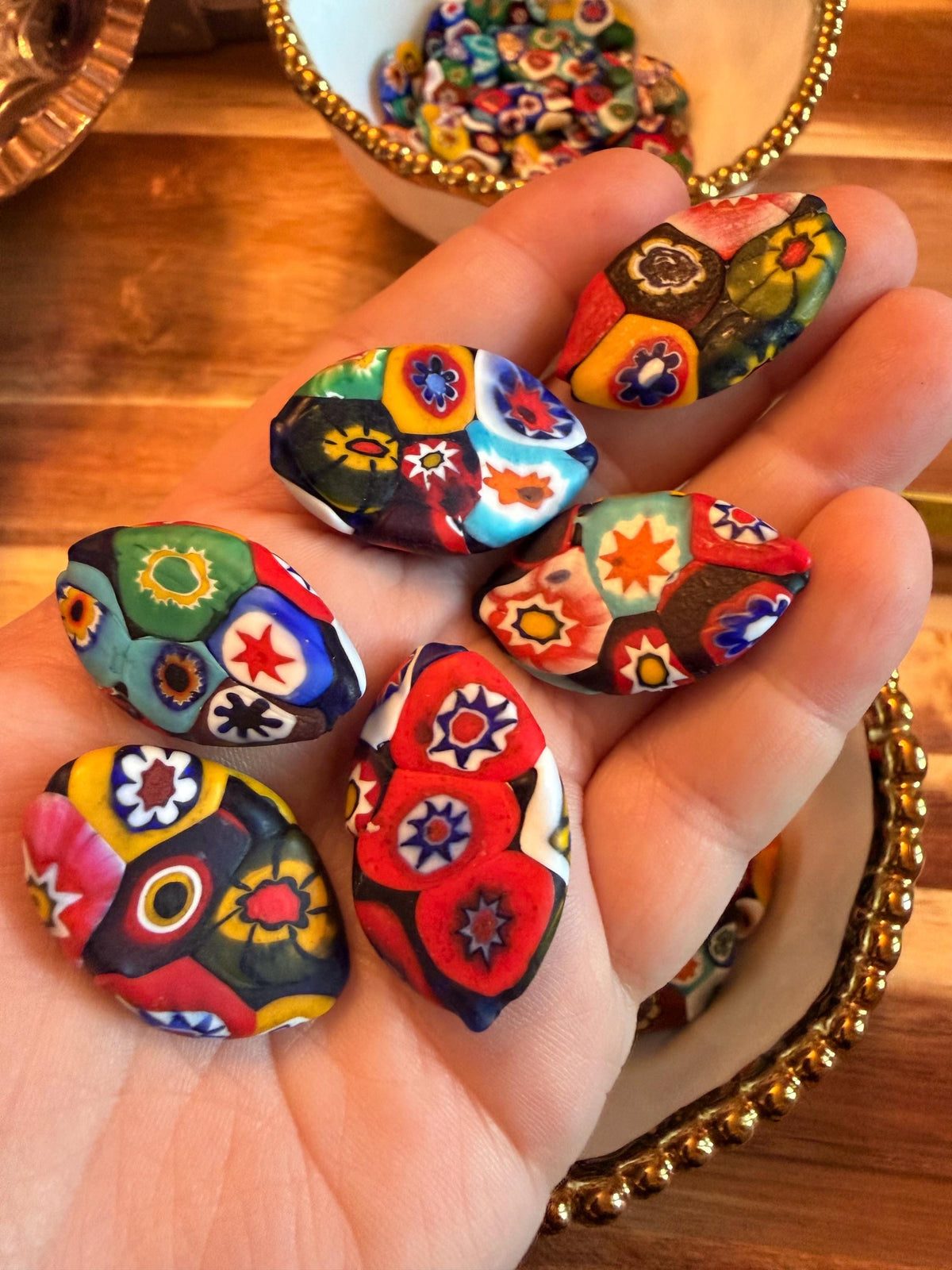 Extremely Rare 1970’s  (Flat Mosiac Pointed Oval) Millefiori Murano Glass Beads-No Longer Produced & OOAK