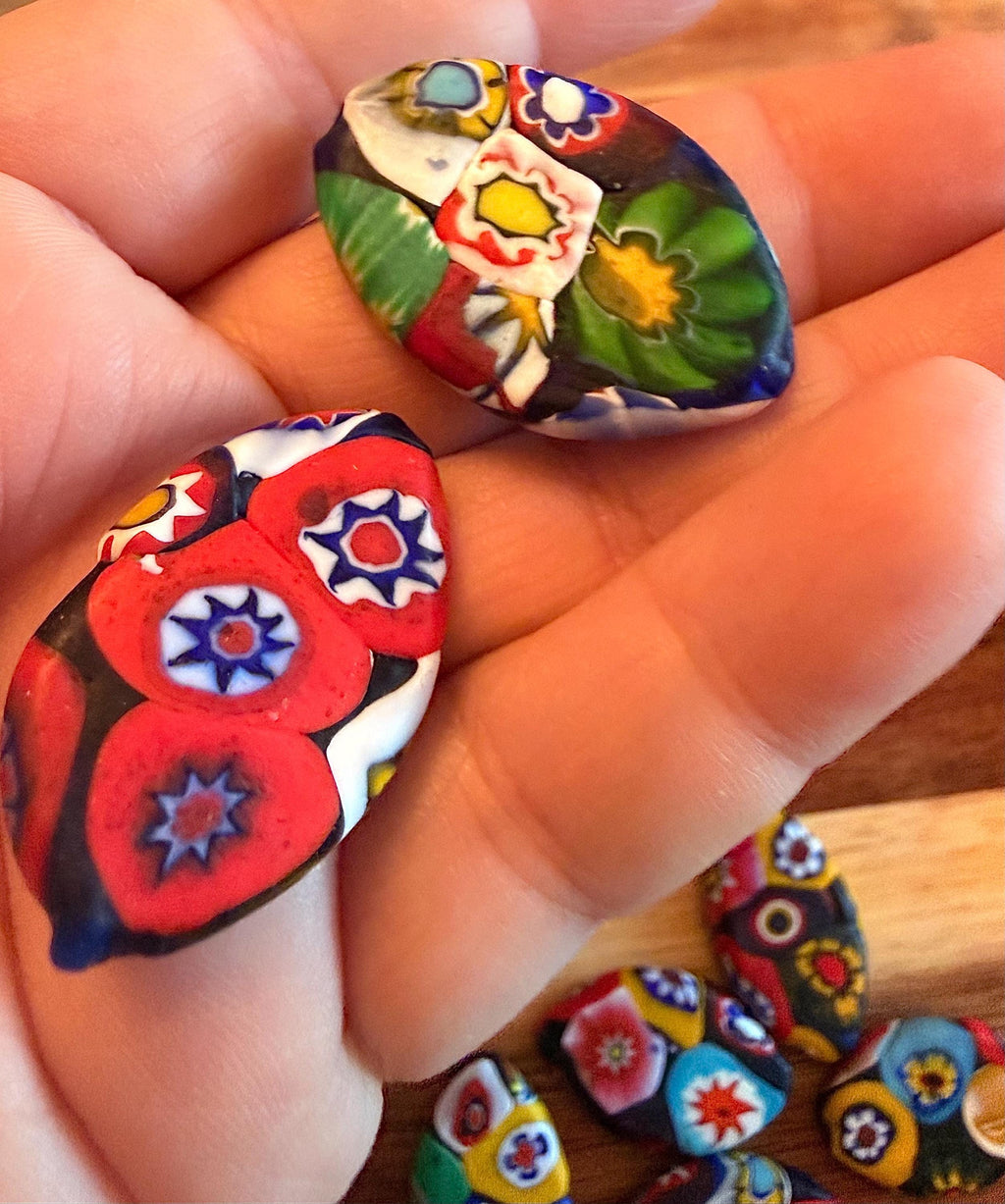 Extremely Rare 1970’s  (Flat Mosiac Pointed Oval) Millefiori Murano Glass Beads-No Longer Produced & OOAK