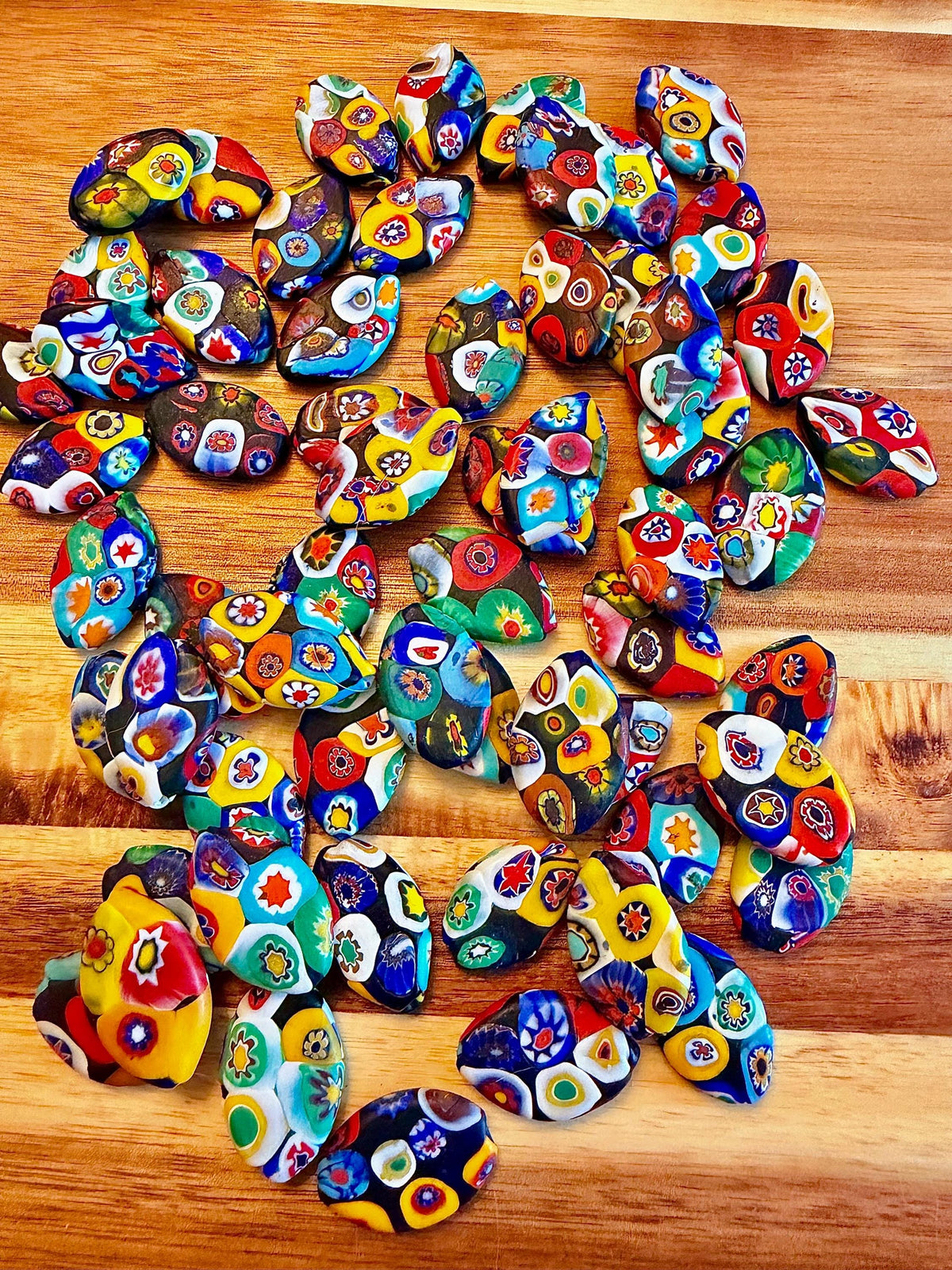 Extremely Rare 1970’s  (Flat Mosiac Pointed Oval) Millefiori Murano Glass Beads-No Longer Produced & OOAK