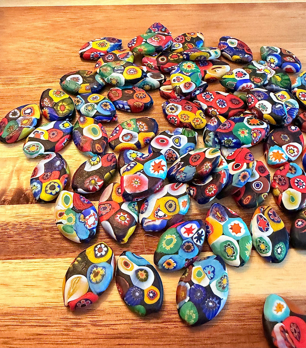 Extremely Rare 1970’s  (Flat Mosiac Pointed Oval) Millefiori Murano Glass Beads-No Longer Produced & OOAK