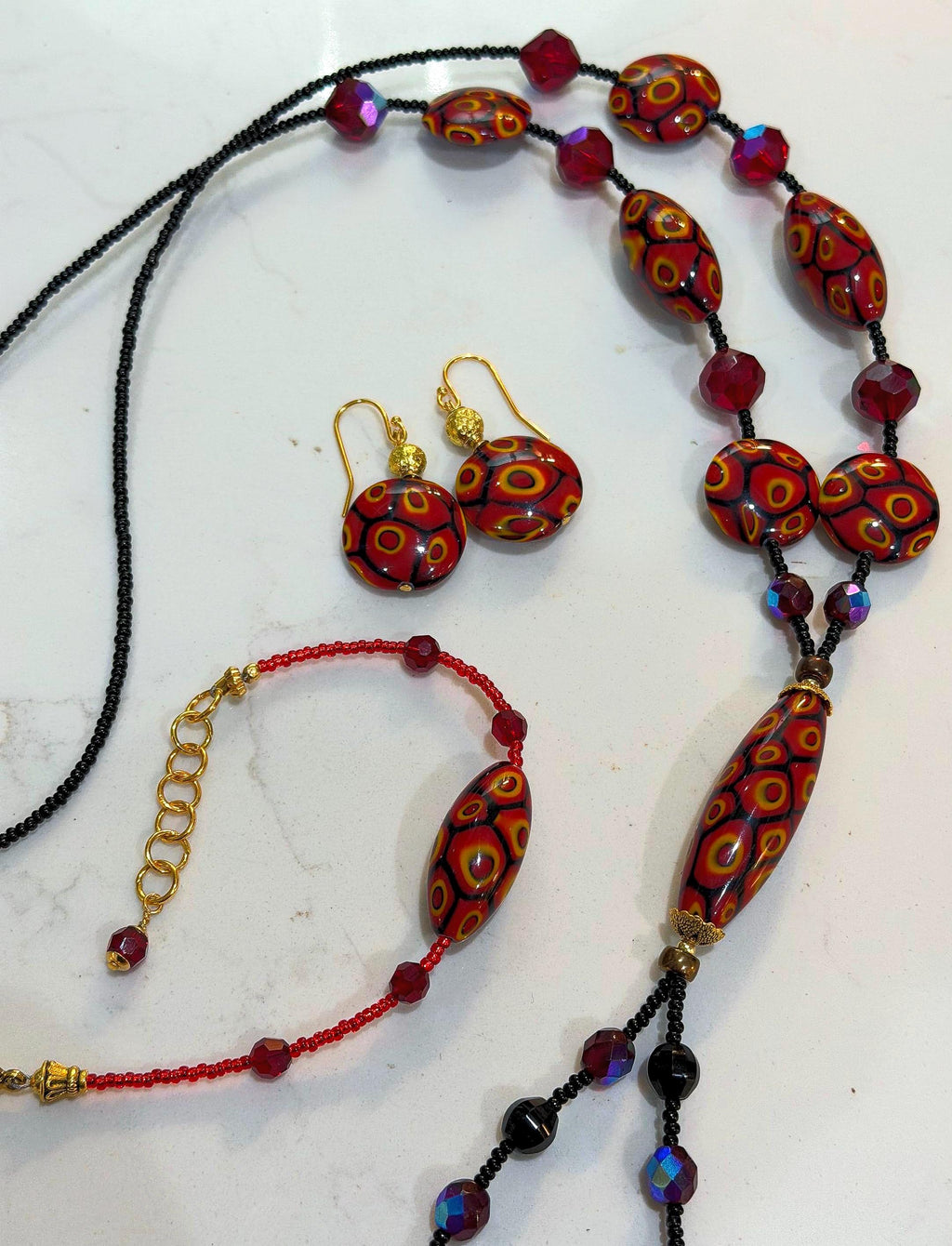 Rosario Leonardi Lariat Necklace, Murano Millefiori Glass Beads, Swarovski Crystals 40"