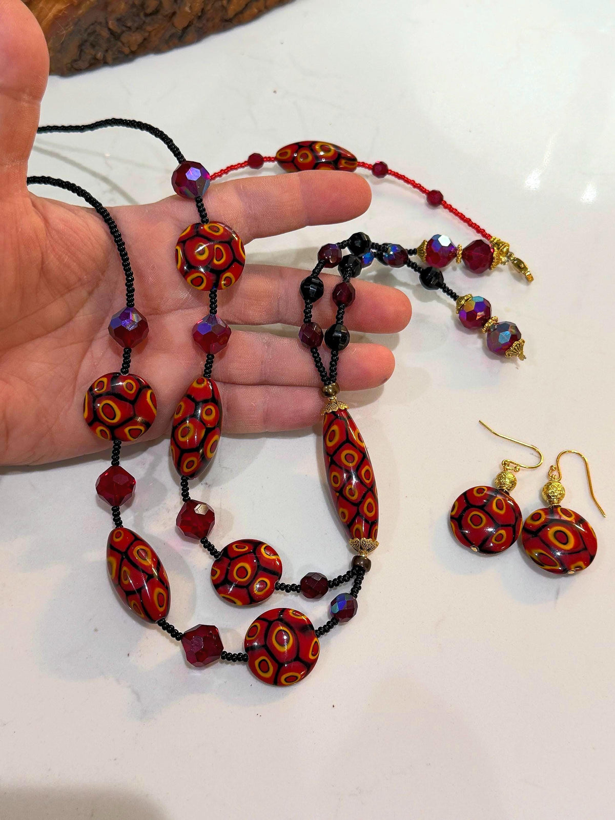 Rosario Leonardi Lariat Necklace, Murano Millefiori Glass Beads, Swarovski Crystals 40"