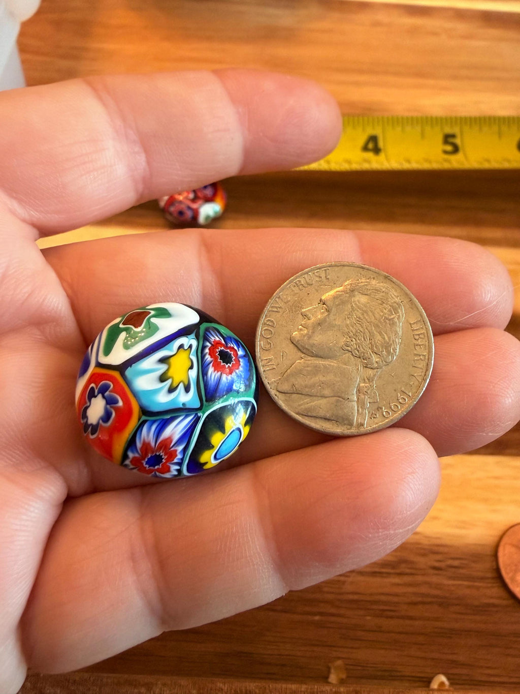Coin Shaped Vintage Ercole Moretti Millefiori Glass Bead