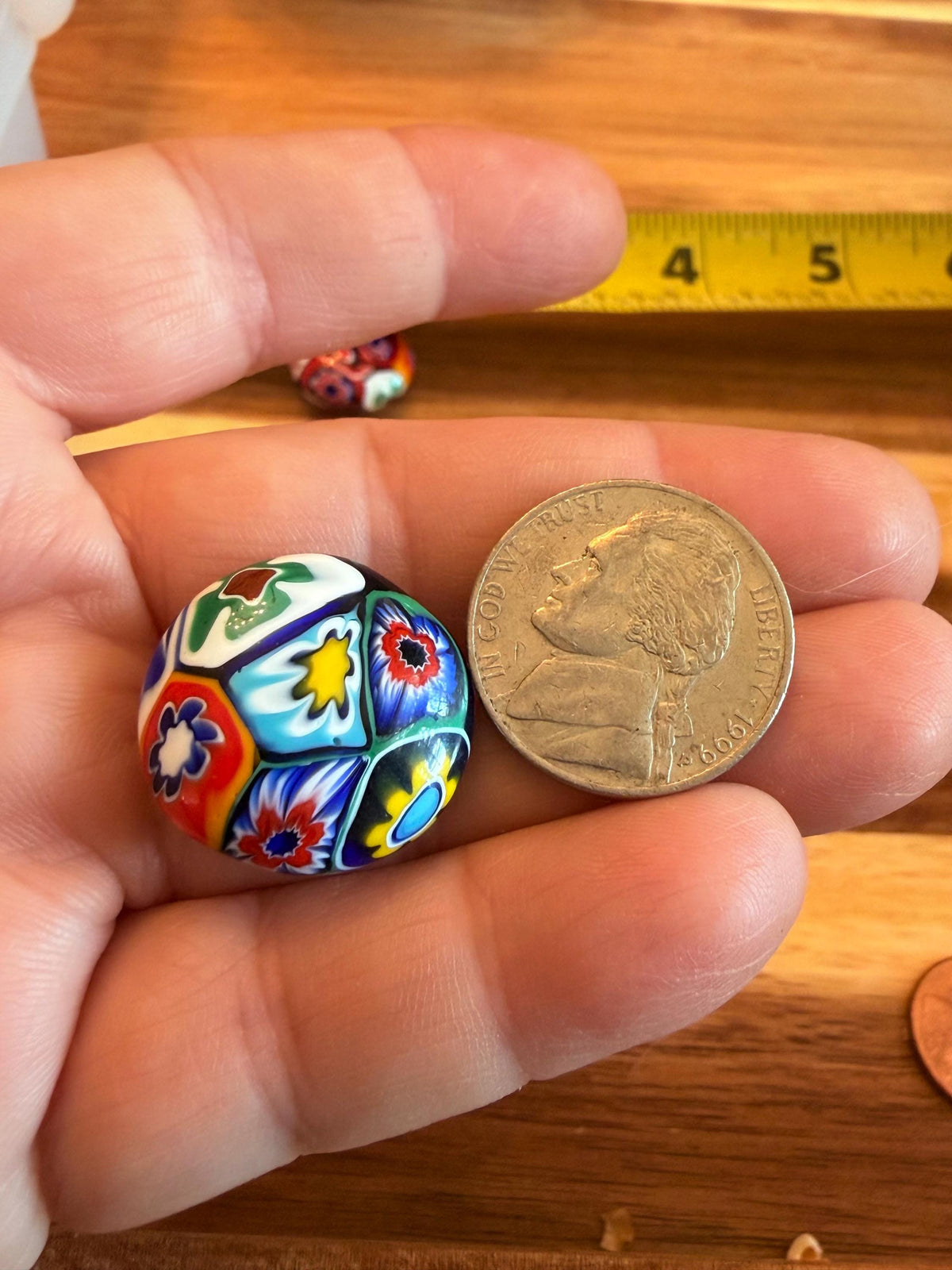 Coin Shaped Vintage Ercole Moretti Millefiori Glass Bead