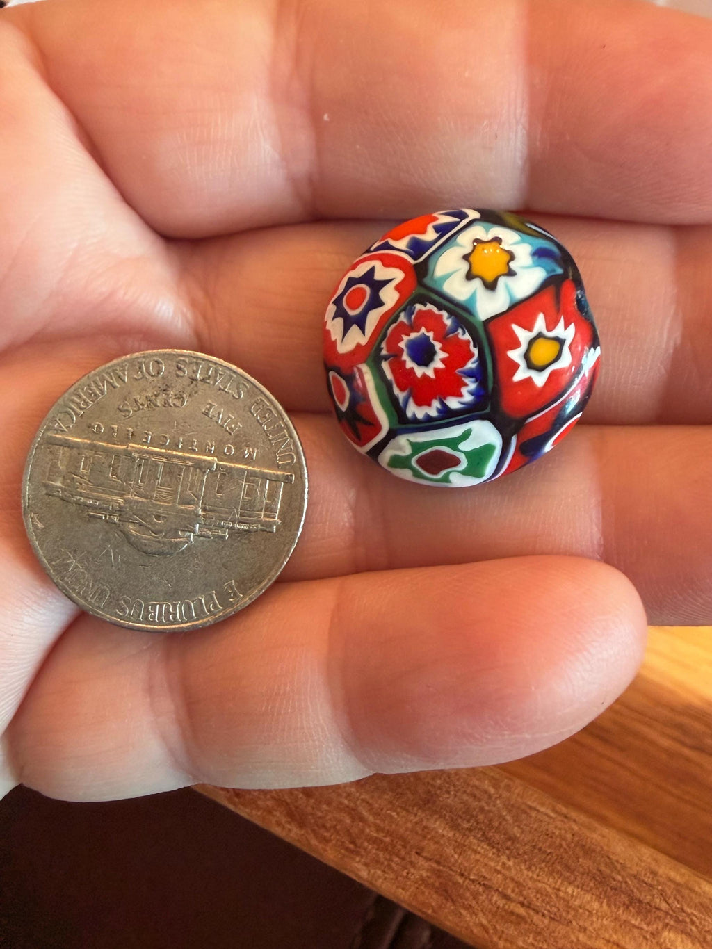 Coin Shaped Vintage Ercole Moretti Millefiori Glass Bead