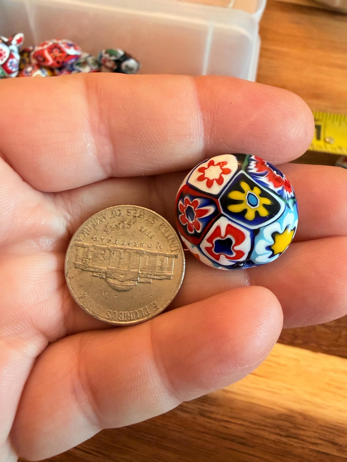 Coin Shaped Vintage Ercole Moretti Millefiori Glass Bead