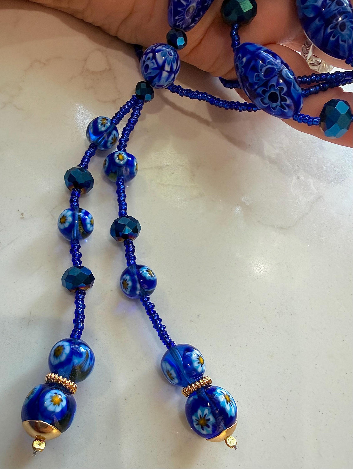Rosario Leonardi Lariat Necklace: Featuring Ercole Moretti Custom Murano Millefiori Glass Beads
