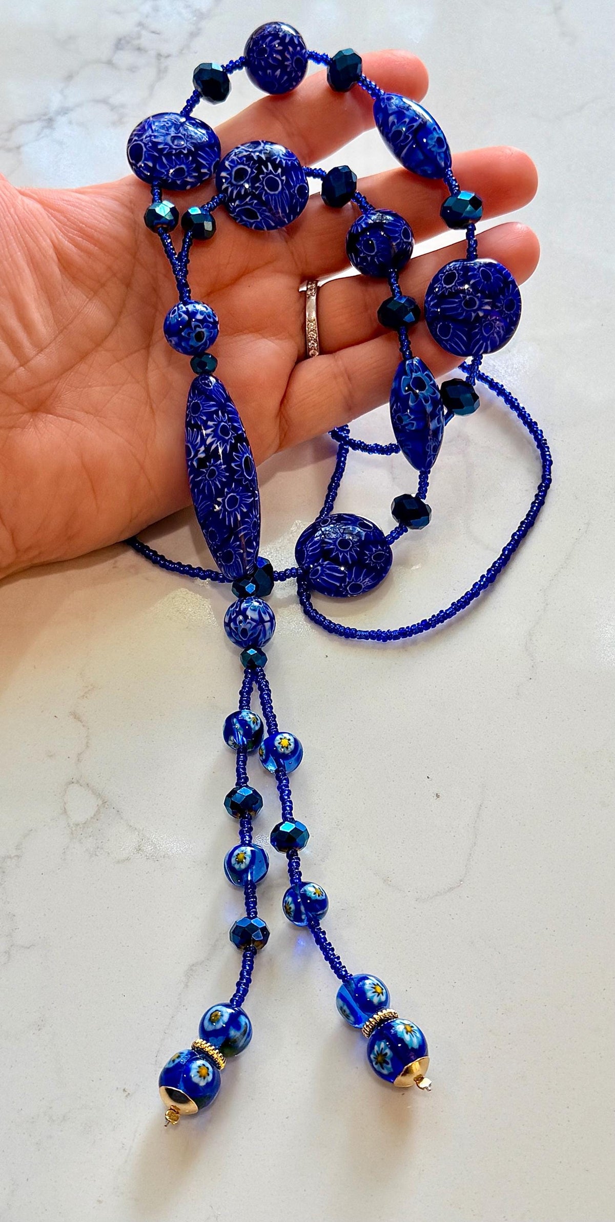 Rosario Leonardi Lariat Necklace: Featuring Ercole Moretti Custom Murano Millefiori Glass Beads