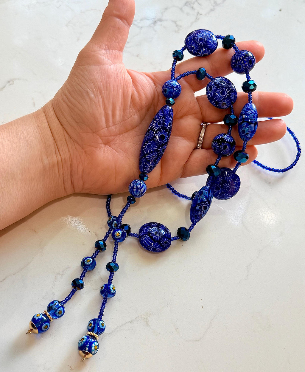 Rosario Leonardi Lariat Necklace: Featuring Ercole Moretti Custom Murano Millefiori Glass Beads
