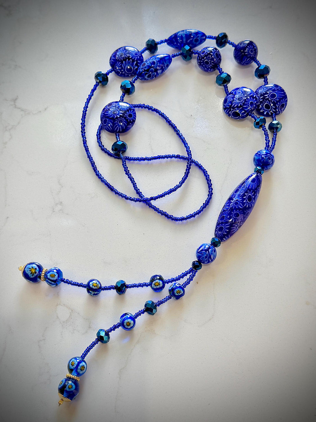 Rosario Leonardi Lariat Necklace: Featuring Ercole Moretti Custom Murano Millefiori Glass Beads