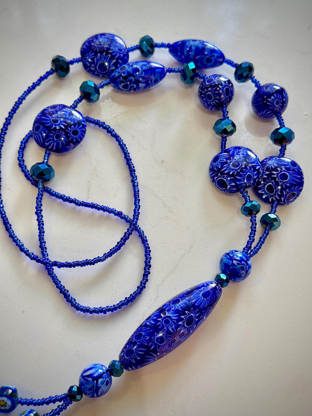 Rosario Leonardi Lariat Necklace: Featuring Ercole Moretti Custom Murano Millefiori Glass Beads