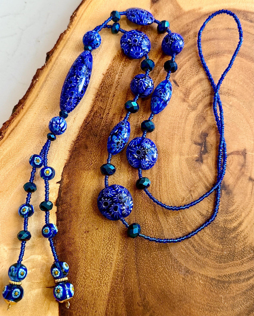 Rosario Leonardi Lariat Necklace: Featuring Ercole Moretti Custom Murano Millefiori Glass Beads