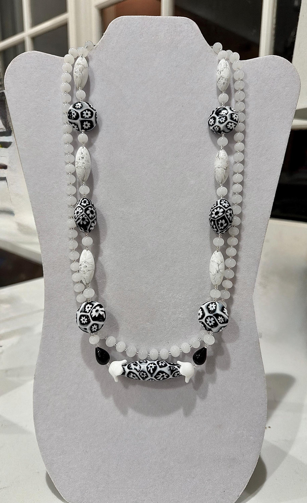 Double Strand Rosario Leonardi Black & White Necklace, Featuring Custom Ercole Moretti Beads