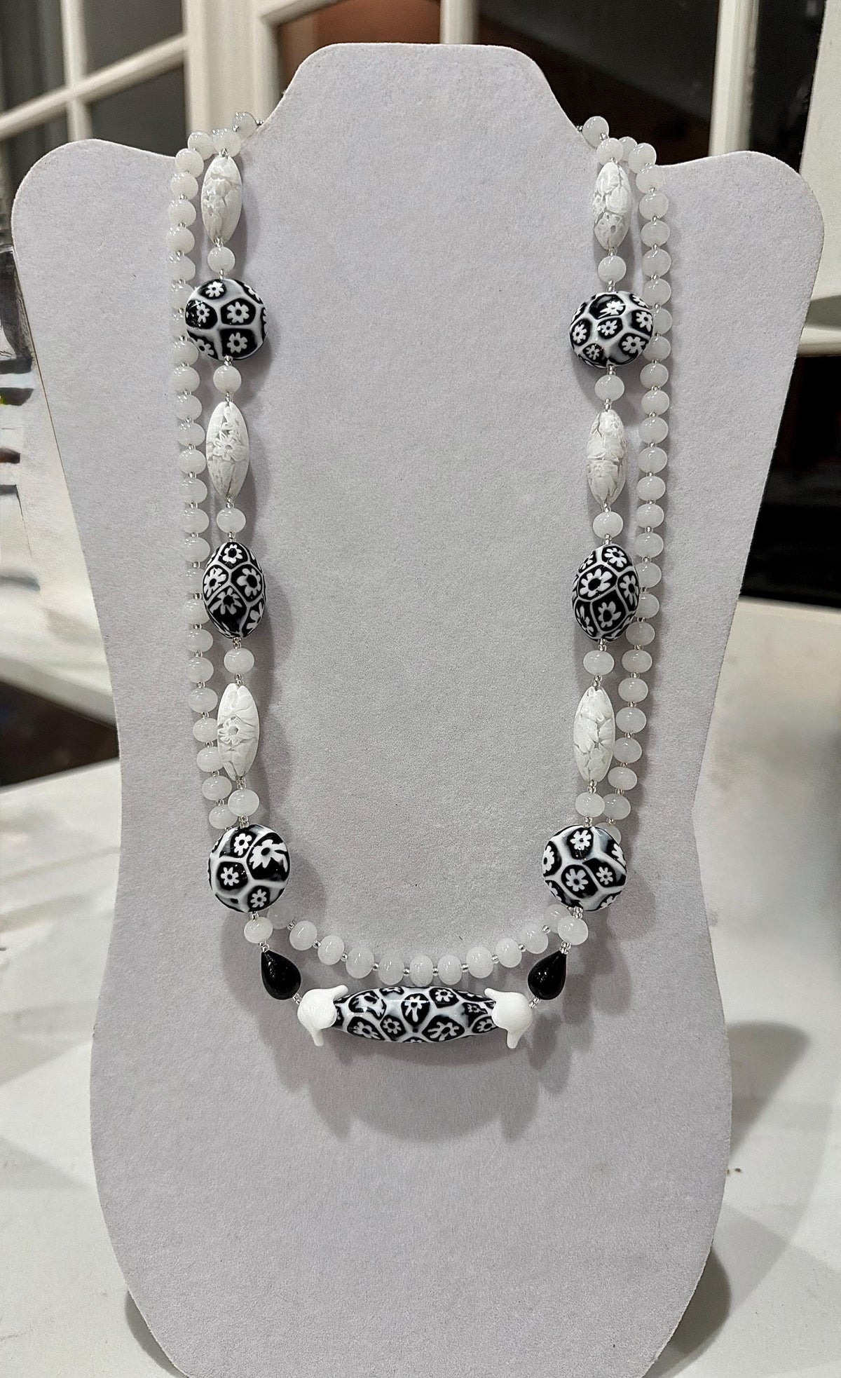 Double Strand Rosario Leonardi Black & White Necklace, Featuring Custom Ercole Moretti Beads