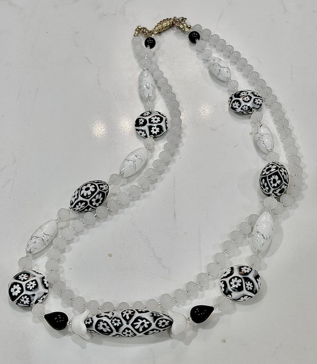 Double Strand Rosario Leonardi Black & White Necklace, Featuring Custom Ercole Moretti Beads