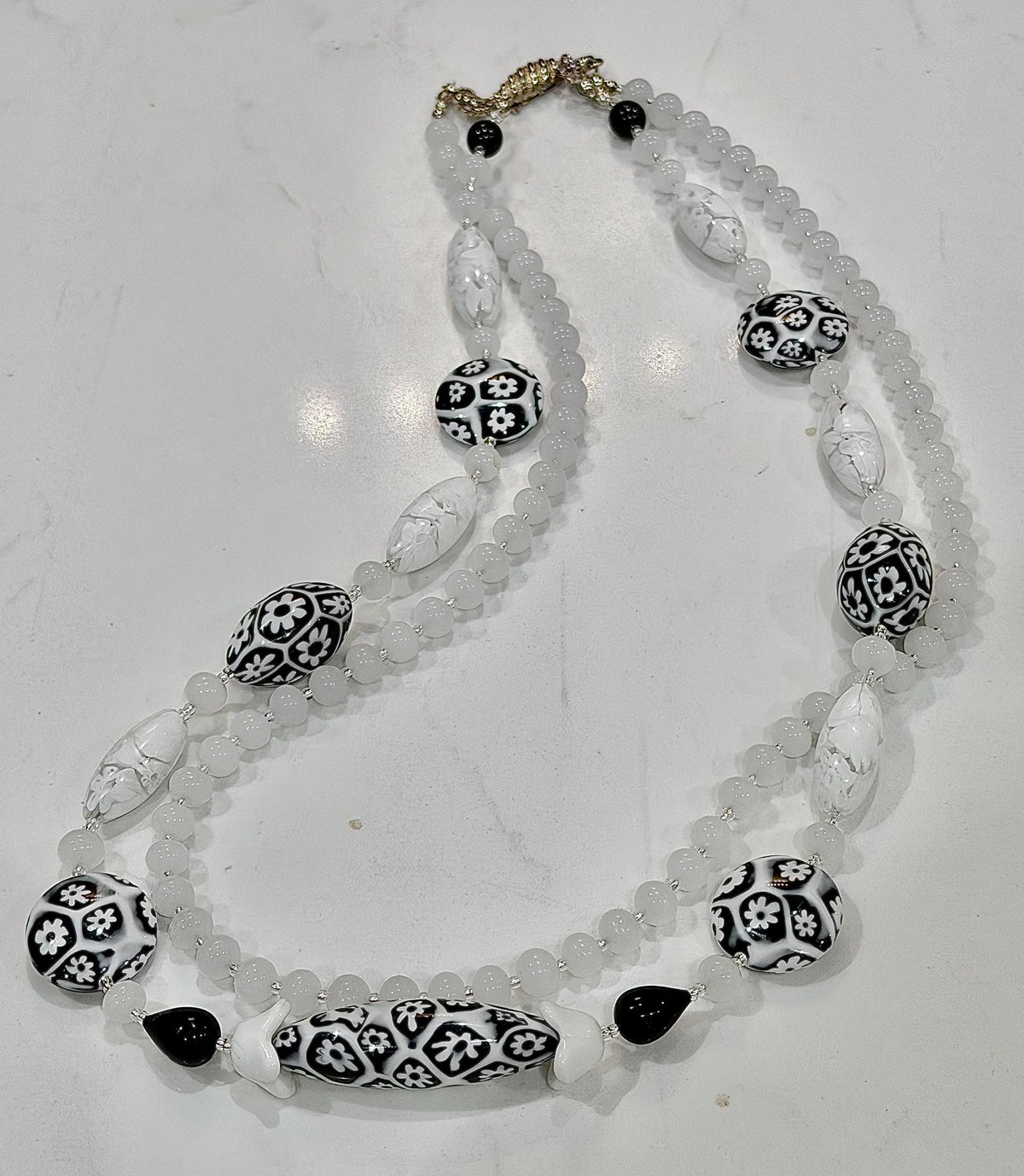 Double Strand Rosario Leonardi Black & White Necklace, Featuring Custom Ercole Moretti Beads