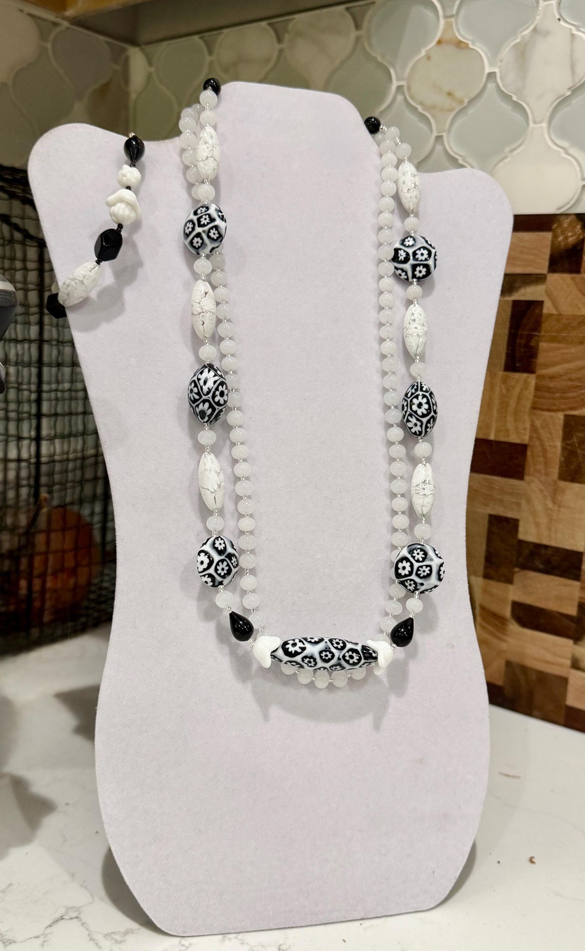 Double Strand Rosario Leonardi Black & White Necklace, Featuring Custom Ercole Moretti Beads