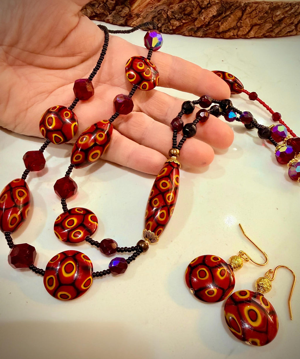 Rosario Leonardi Lariat Necklace, Murano Millefiori Glass Beads, Swarovski Crystals 40"
