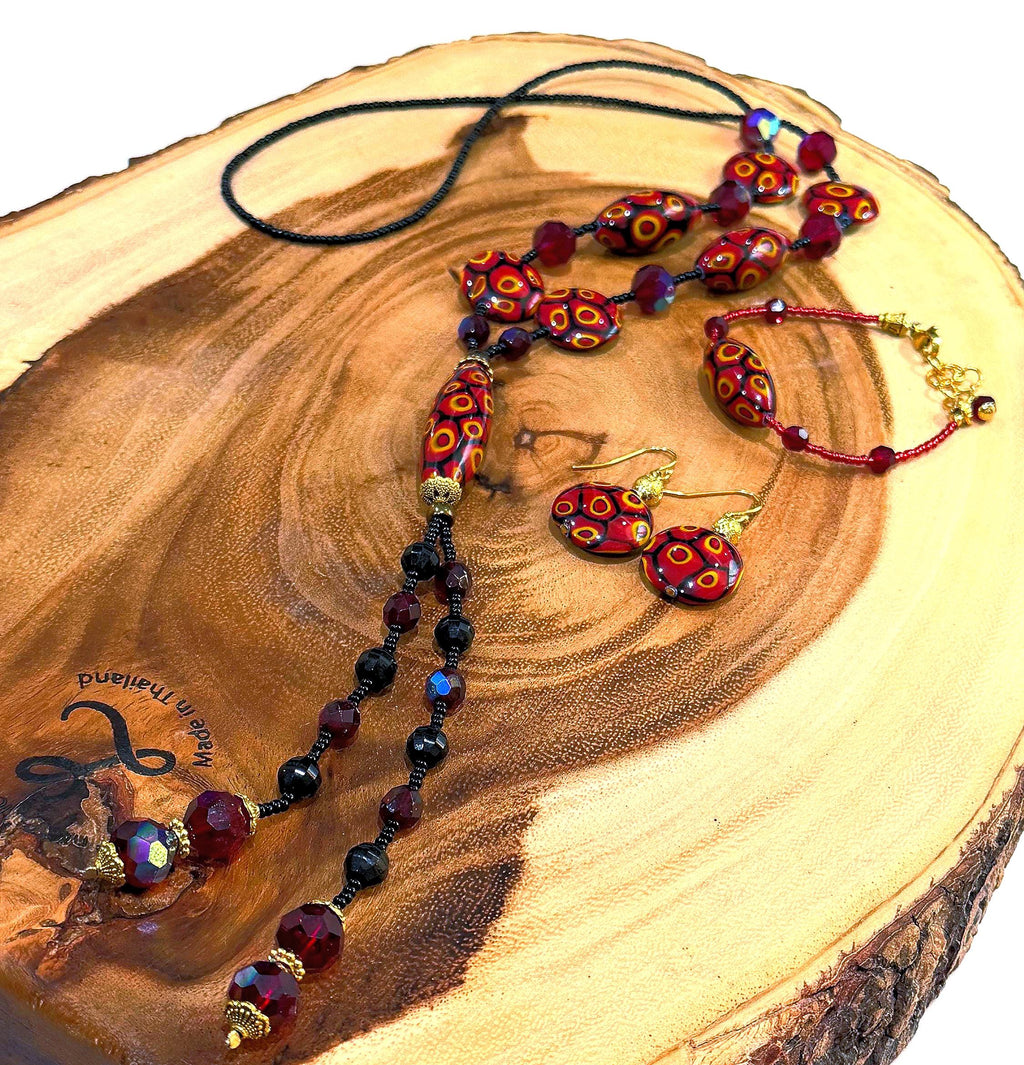 Rosario Leonardi Lariat Necklace, Murano Millefiori Glass Beads, Swarovski Crystals 40"