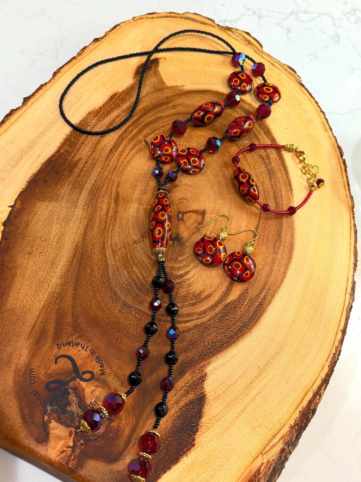 Rosario Leonardi Lariat Necklace, Murano Millefiori Glass Beads, Swarovski Crystals 40"