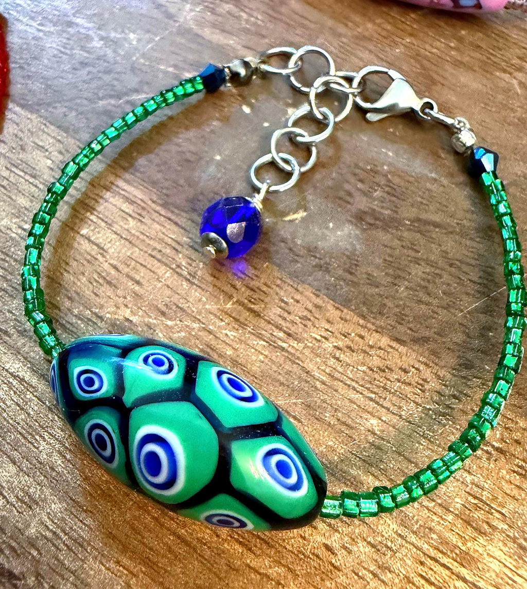 Rosario Leonardi Green Bracelet: Vintage Seed Beads, Ercole Moretti Focal Bead