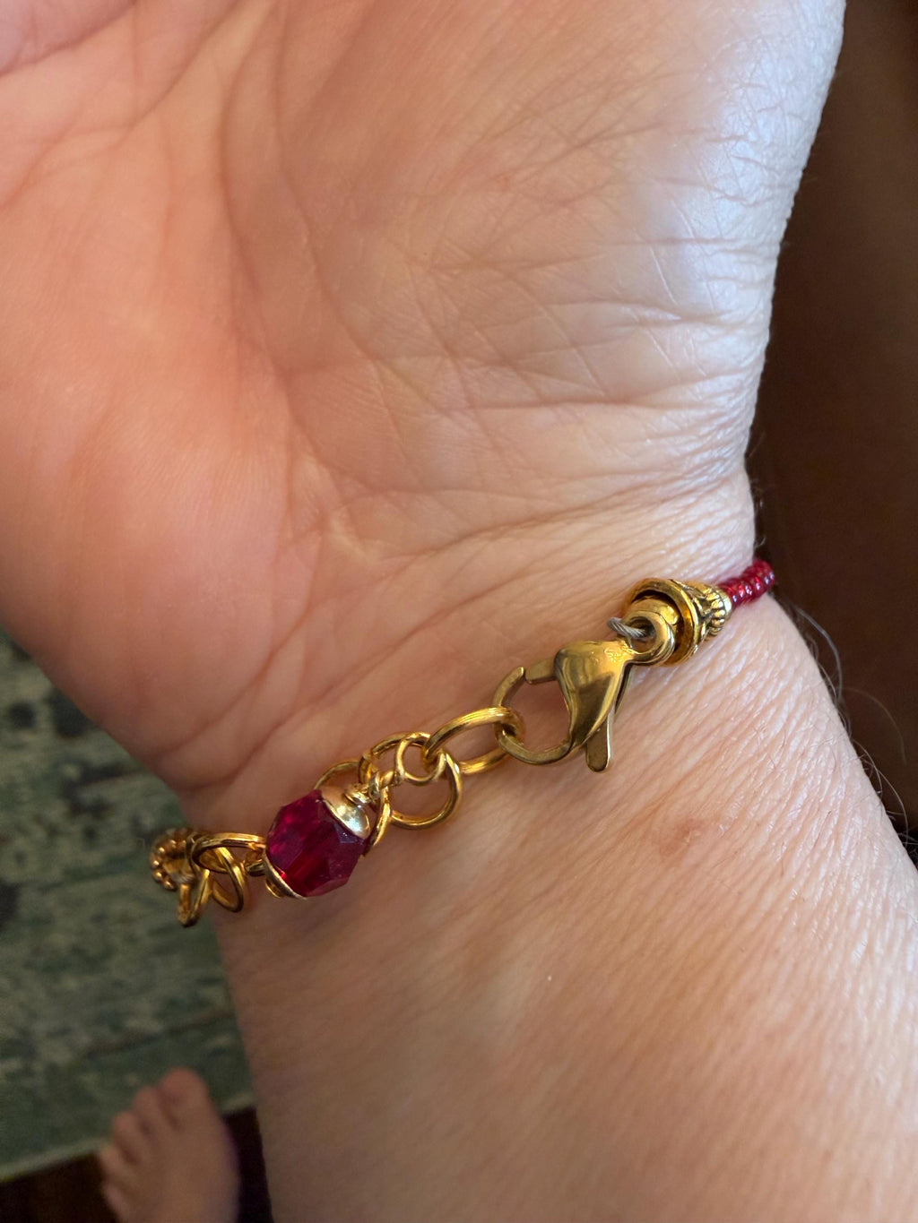 Rosario Leonardi Red Bracelet: Vintage Seed Beads, Ercole Moretti Focal Bead