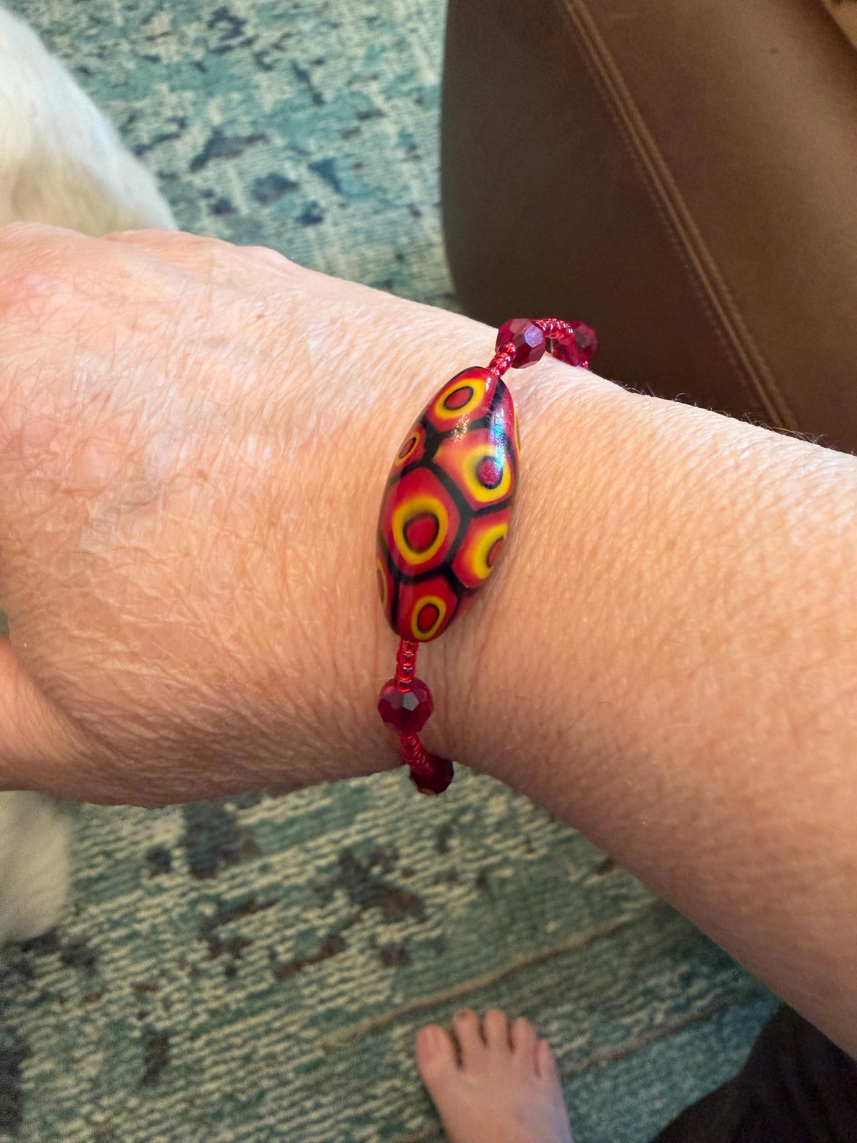 Rosario Leonardi Red Bracelet: Vintage Seed Beads, Ercole Moretti Focal Bead