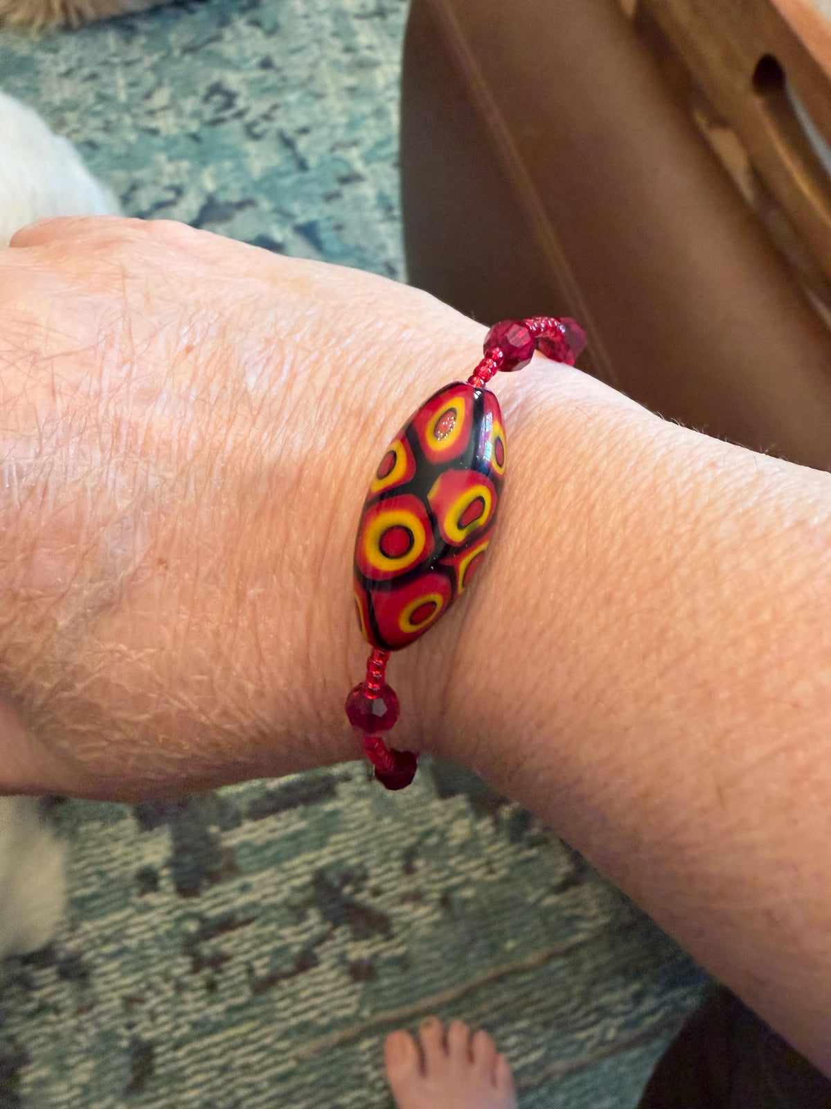 Rosario Leonardi Red Bracelet: Vintage Seed Beads, Ercole Moretti Focal Bead