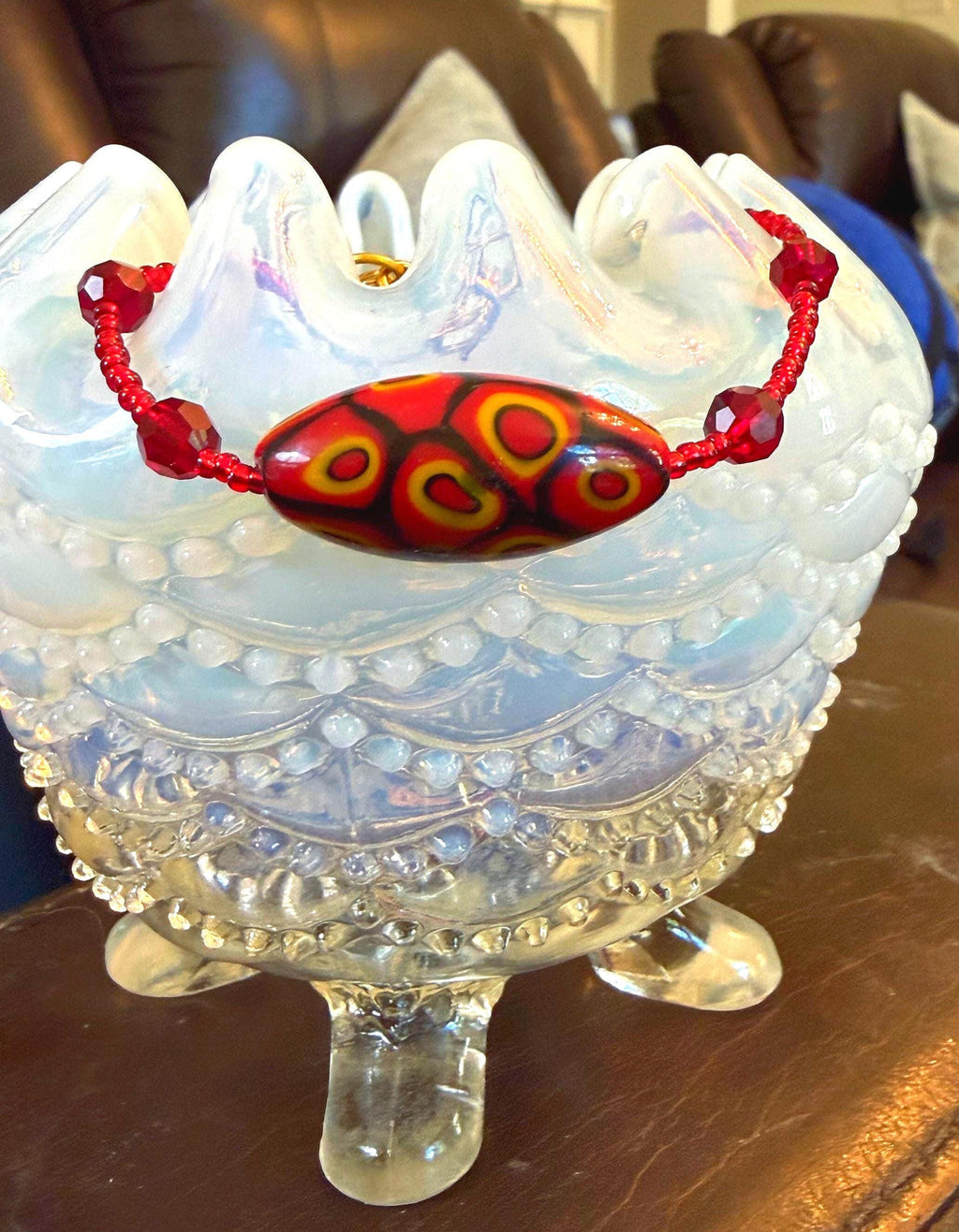 Rosario Leonardi Red Bracelet: Vintage Seed Beads, Ercole Moretti Focal Bead