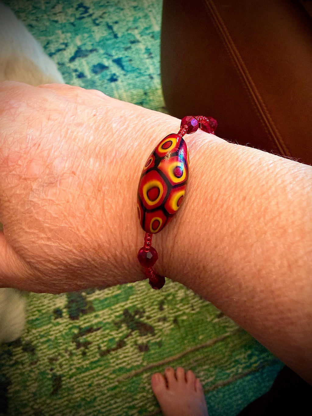 Rosario Leonardi Red Bracelet: Vintage Seed Beads, Ercole Moretti Focal Bead