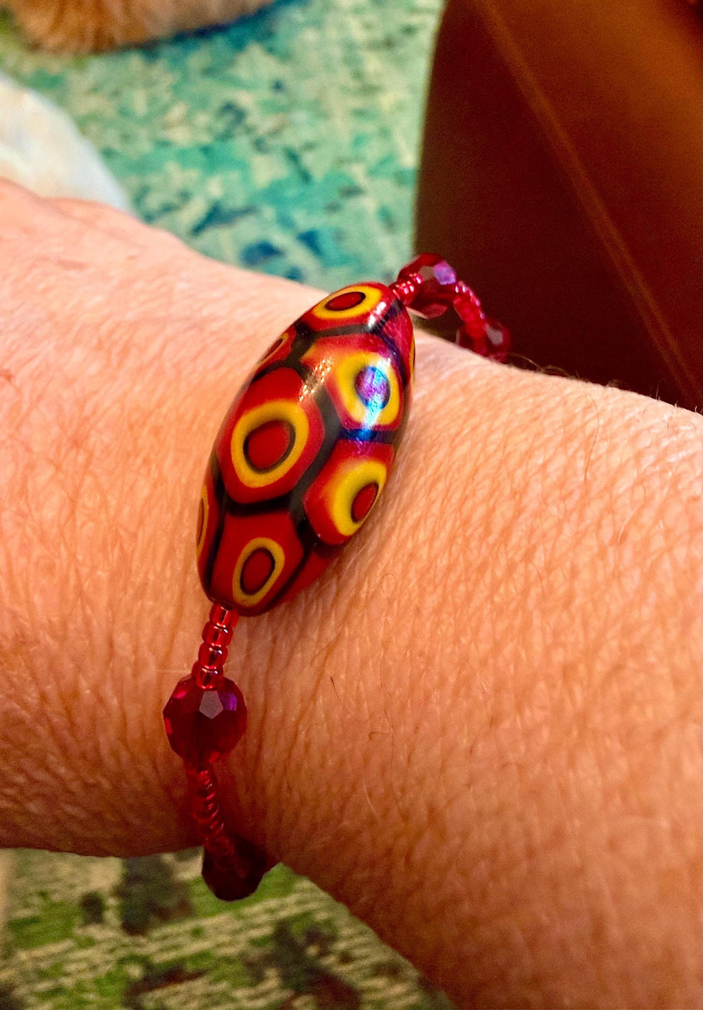 Rosario Leonardi Red Bracelet: Vintage Seed Beads, Ercole Moretti Focal Bead