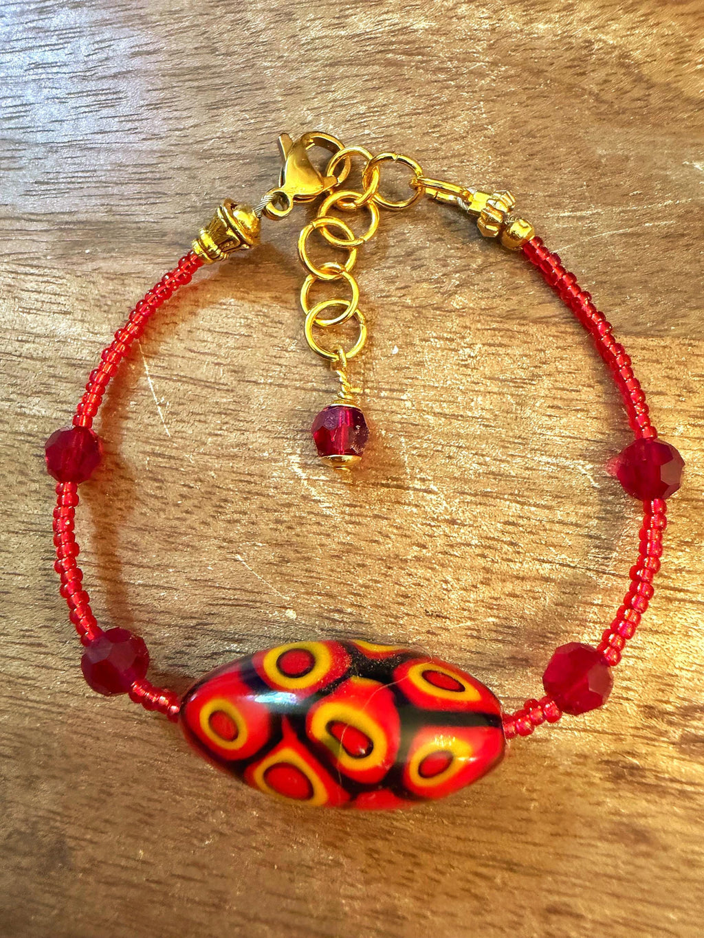 Rosario Leonardi Red Bracelet: Vintage Seed Beads, Ercole Moretti Focal Bead