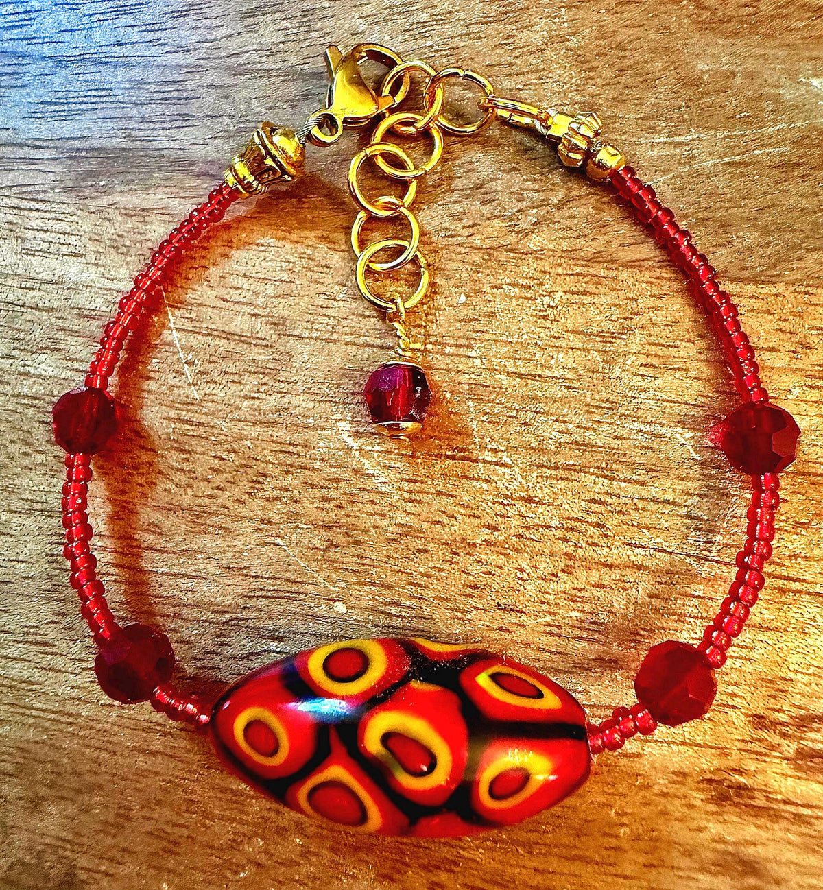 Rosario Leonardi Red Bracelet: Vintage Seed Beads, Ercole Moretti Focal Bead