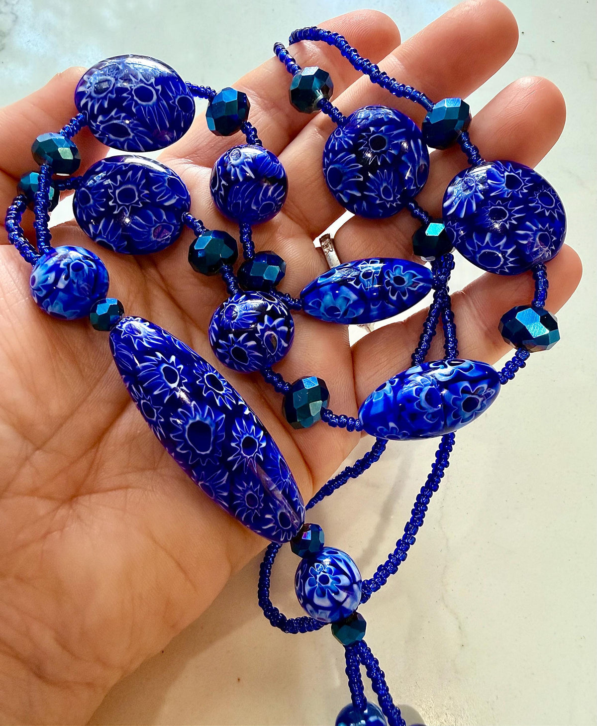 Rosario Leonardi Lariat Necklace: Featuring Ercole Moretti Custom Murano Millefiori Glass Beads